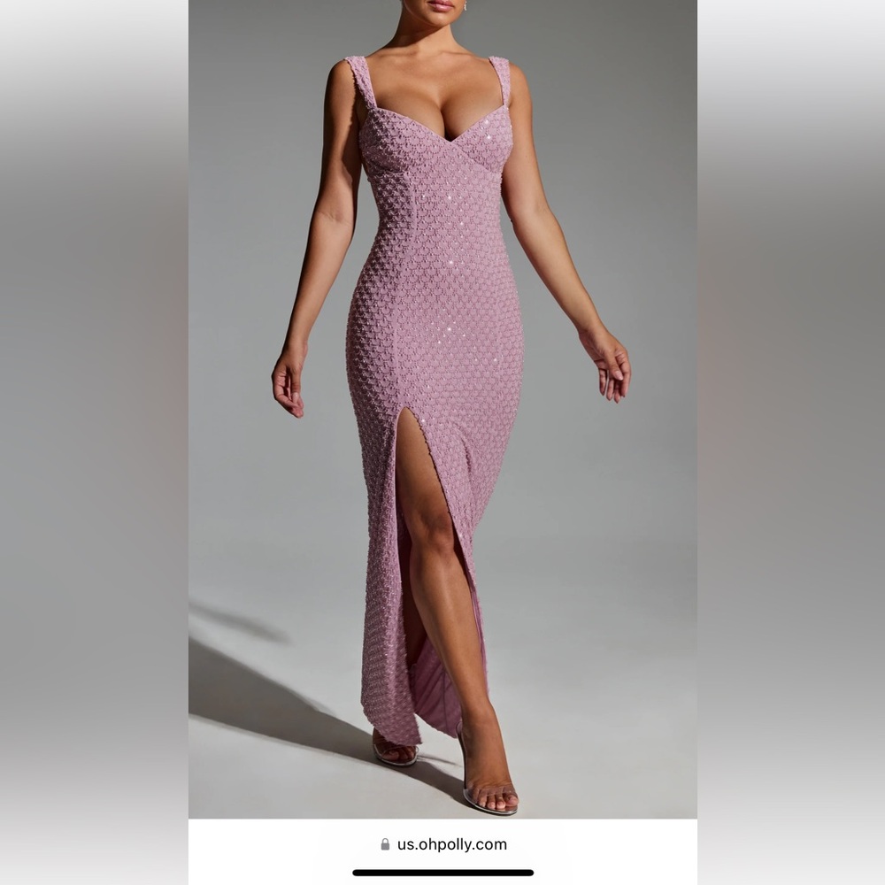 Oh Polly Pink Textured Maxi Dress